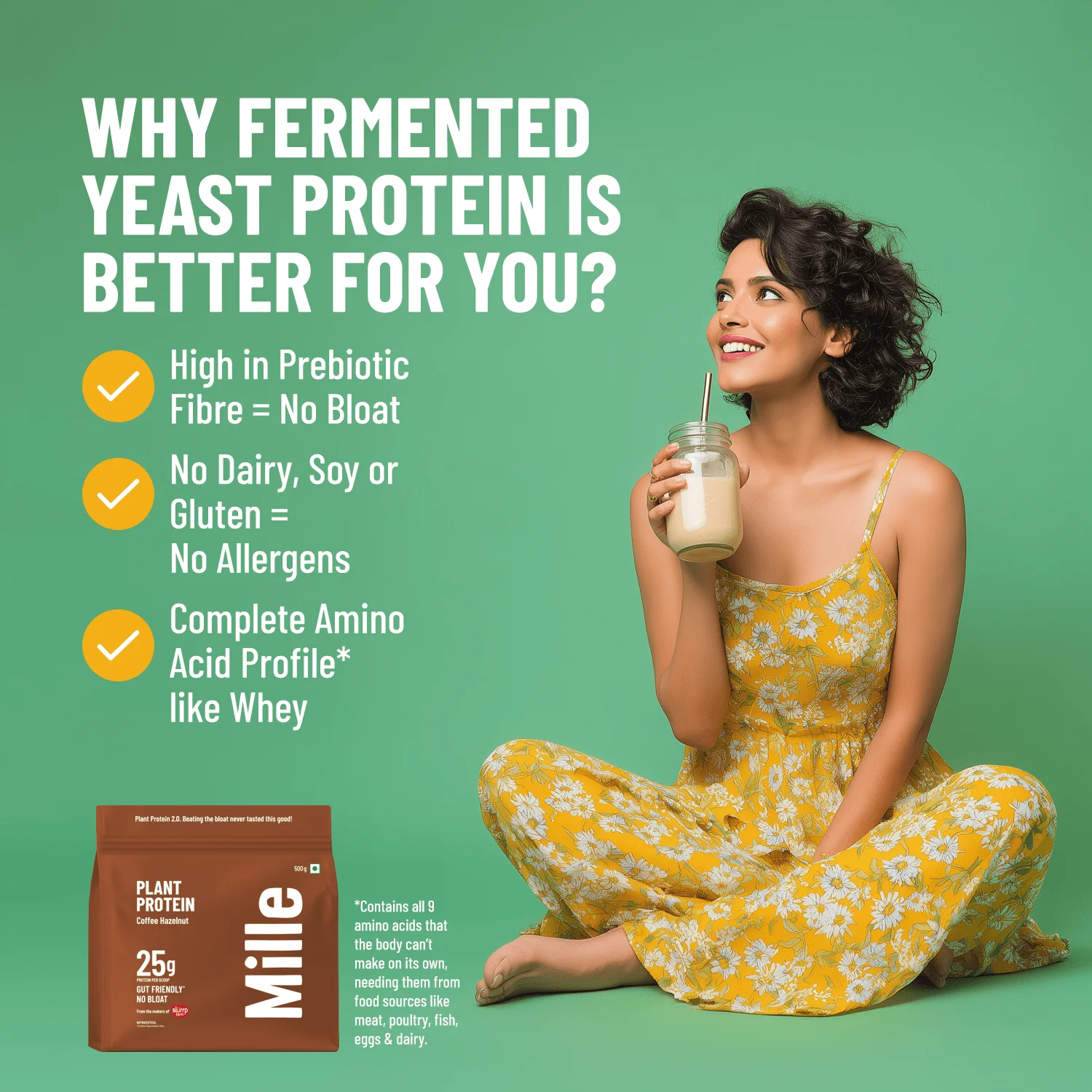 Mille Plant Protein | 25g/Scoop | Coffee-hazelnut | Fermented Yeast Protein | No Bloat I Vegan | 38g Trial Pack - Image 4
