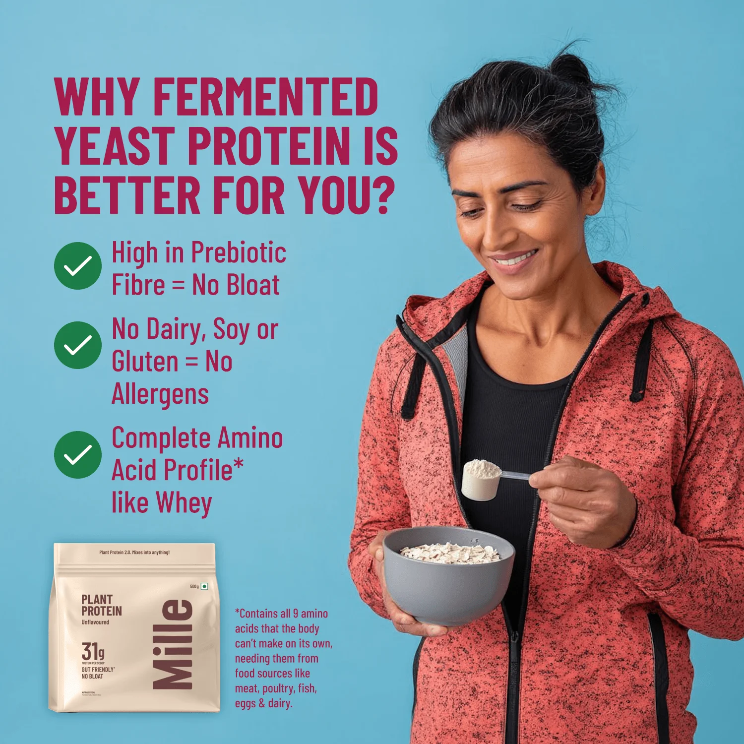 Mille Plant Protein | 31g/Scoop | Unflavoured | Fermented Yeast Protein | No Bloat I Vegan | 38g Trial Pack - Image 4