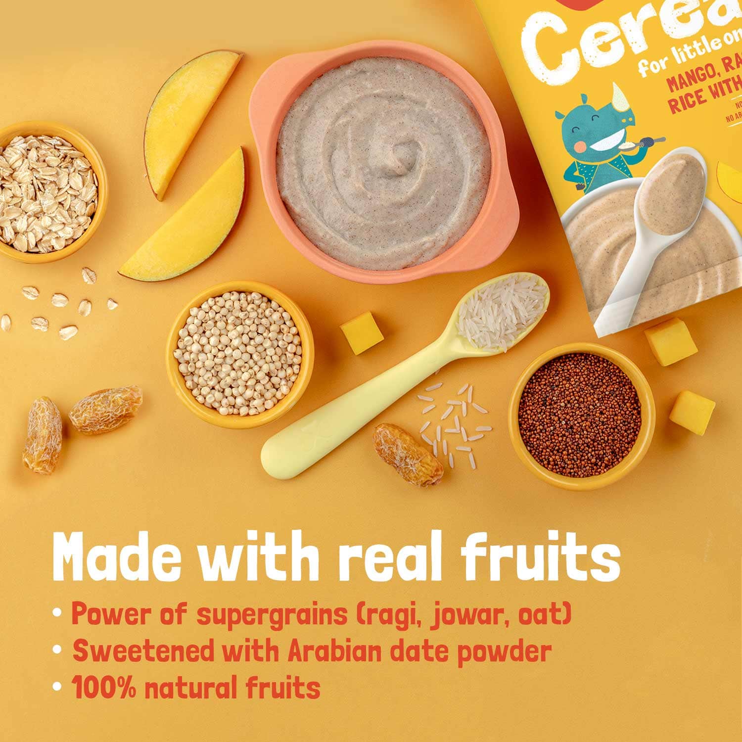 TRIAL PACK - Ragi & Rice Cereal: Mango (No Added Sugar), 50g Pack - Image 3