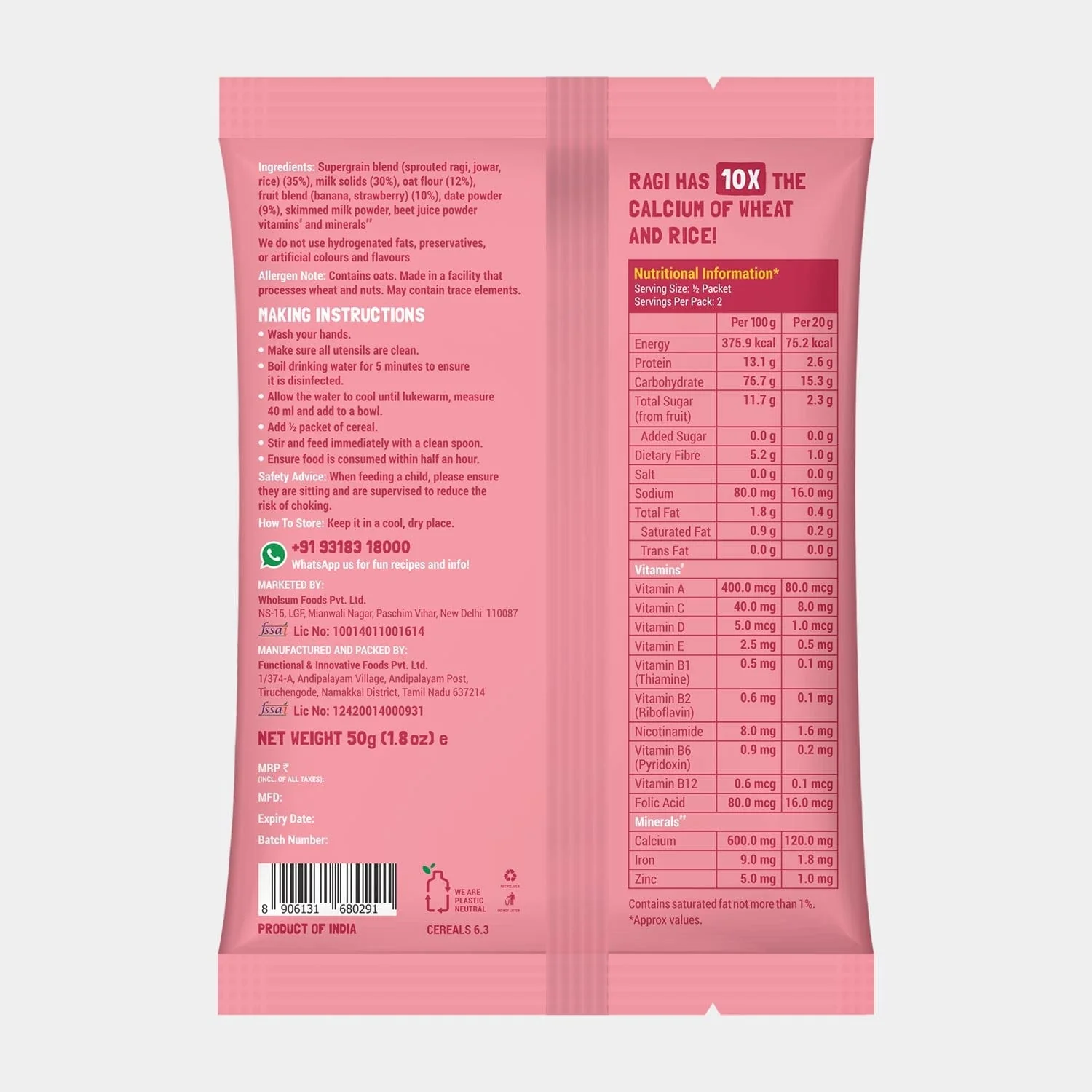 TRIAL PACK - Ragi & Rice Cereal: Strawberry (No Added Sugar), 50g - Image 8